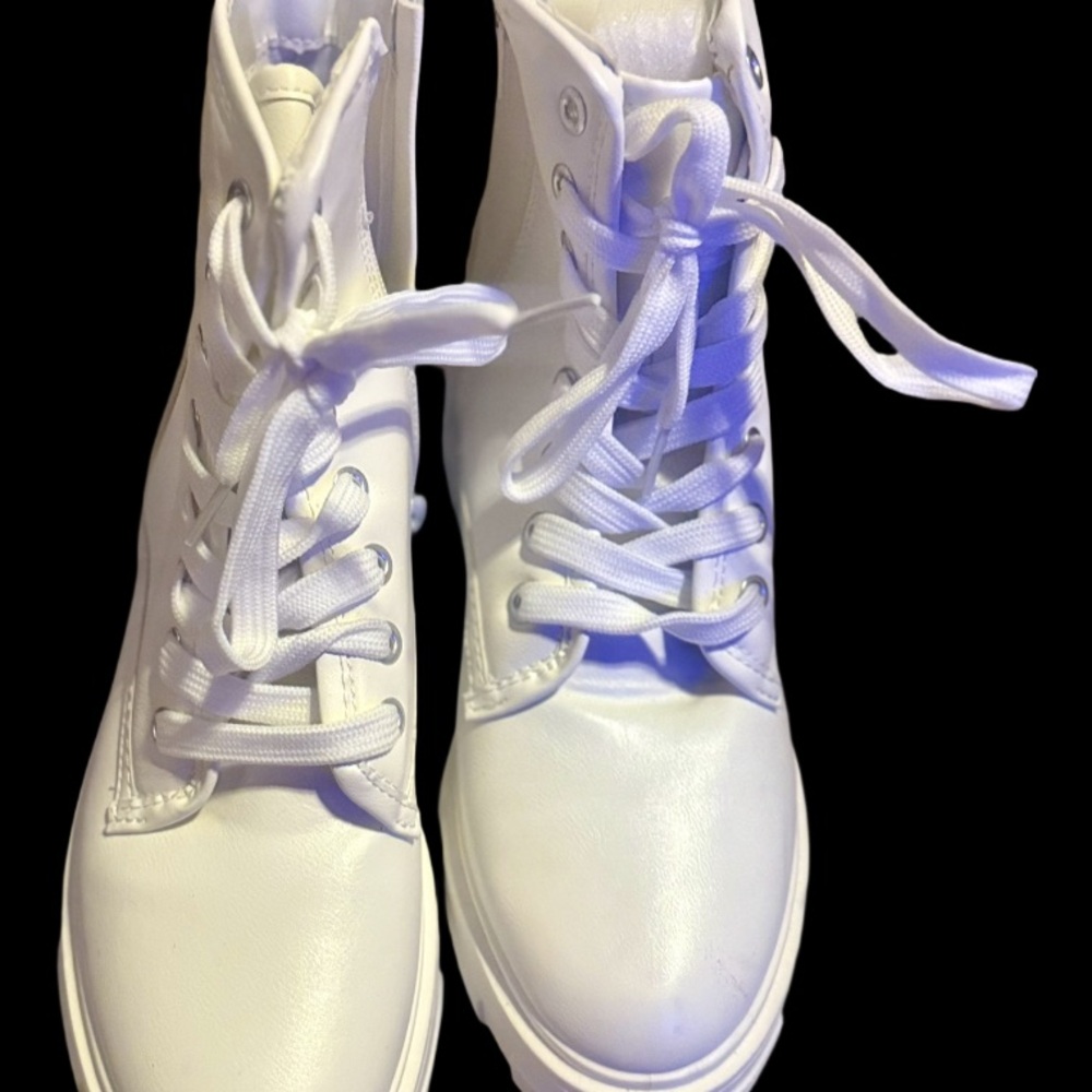 Women's White Lace-Up Boots, combat boots, zip up boots, rave shoes, waterproof